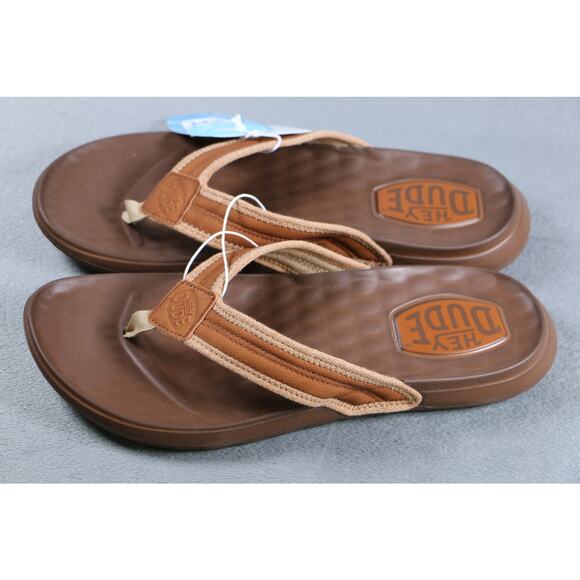 Hey Dude Mens Size 12 Brown Flip Flop Sandals Comfort Foam DUDEWAVES Beach NWT main image 9